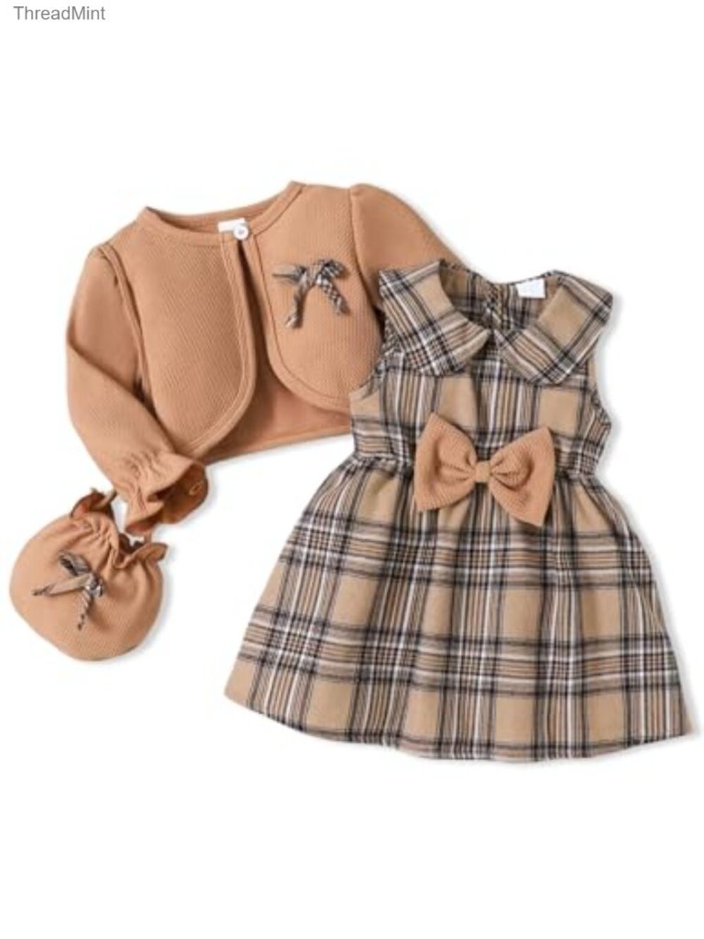 Kids 3-Piece Dress Set with Cardigan & Bag Cotton Blend